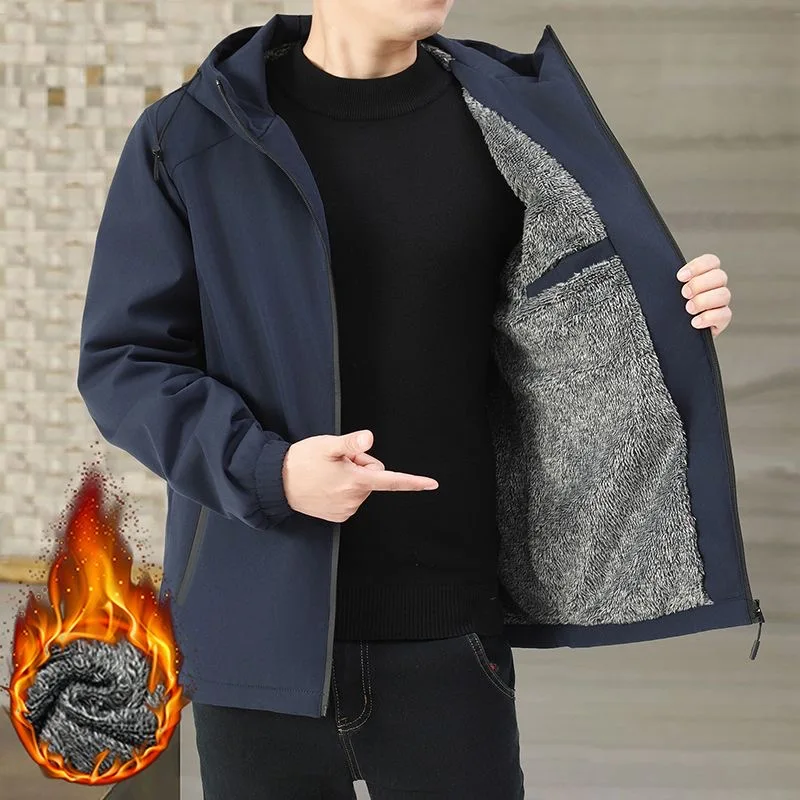 2024 Autumn/Winter Fashion Solid Color Plus Fleece Thickened Warm Coat Men's Casual Loose Comfortable Sports Plus-Size Jacket