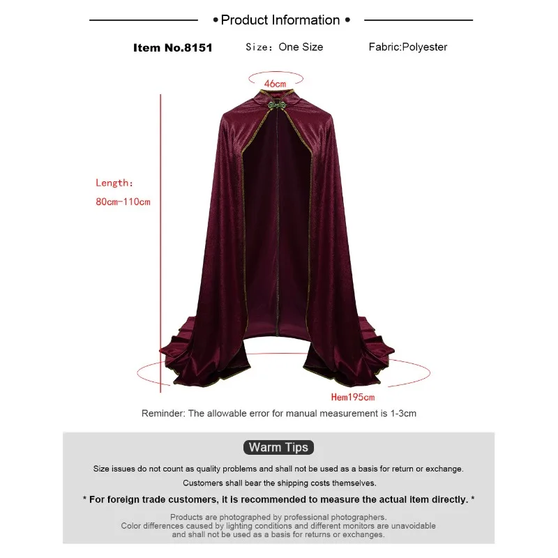 Medieval Vintage Velvet Cloak Stand Collar Cape Halloween Costume Cosplay Party Stage Performance Outfit For Men Women