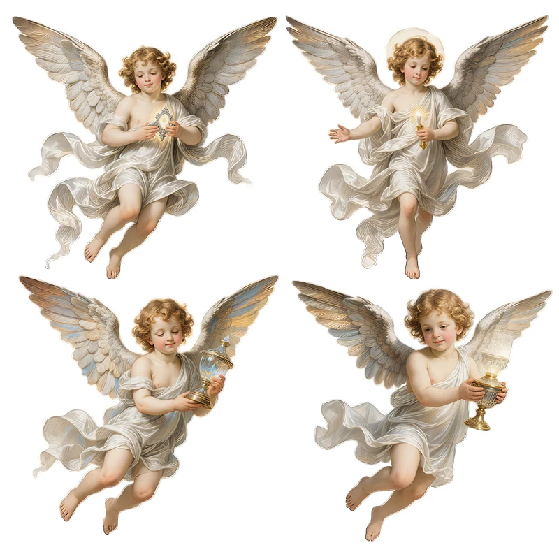 Three Ratels CFN154  little angel holding a sacred artifact  colorful classic wall stickers for home decoration Door and win
