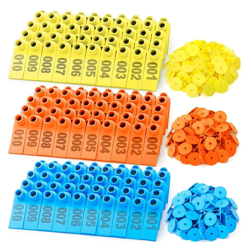 

ABPR-300 Pcs Livestock Ear Tags For Sheep Goat Cattle 001-100 Number For Cow Pig Dog Deer Horse Farm Animal Identification
