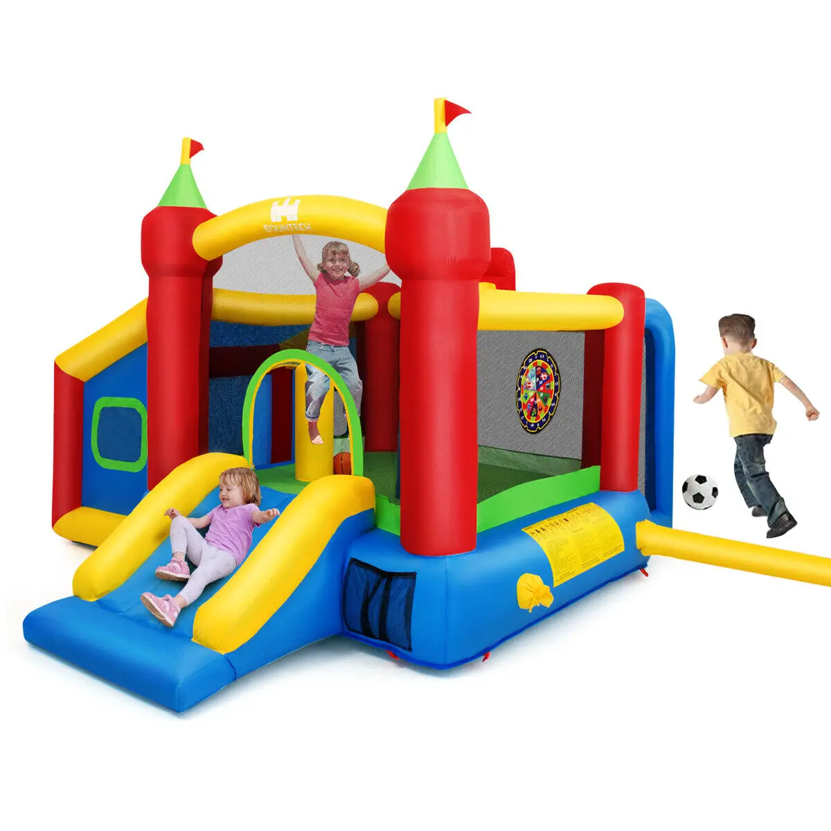 Inflatable Bounce House Kids Slide Jumping Castle with Ball Pit and Dart Board OP3830