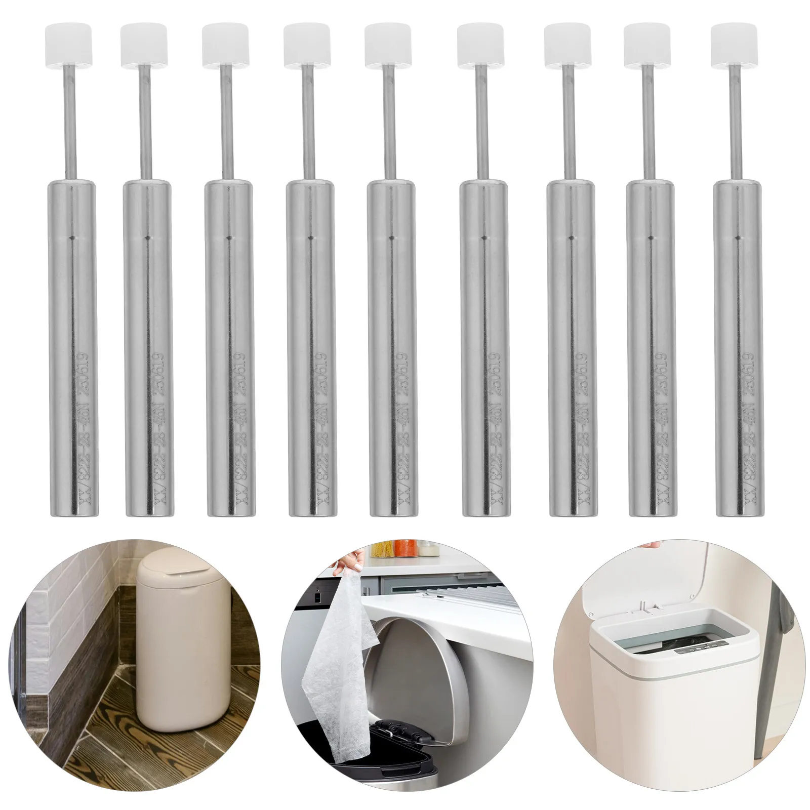 

10Pcs Trash Can Damper -Close Hydraulic Piston Stainless Steel Lid Support Quiet Safety Mechanism Kitchen Office