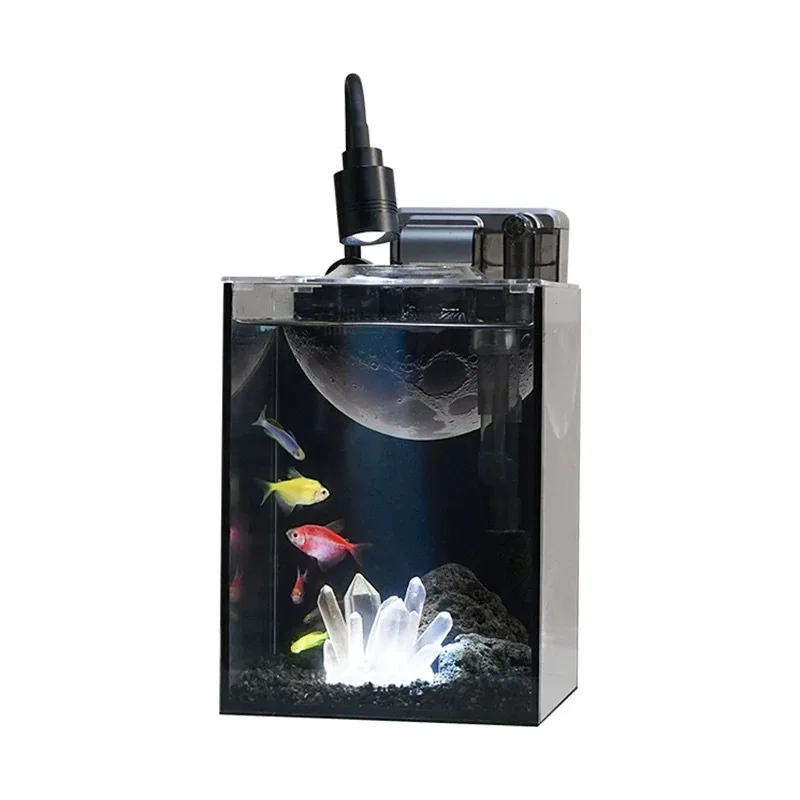 

Hot Sale Desktop Aquarium Glass Saltwater Fish tank with Back Filtration and LED Light Suitable for Seawater and Freshwater