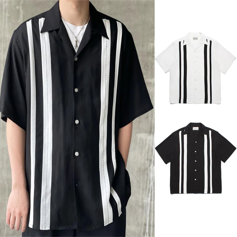 

Black White WACK Shirt Men Woman Summer Classics Stripe Color Block Hawaii Beach Short Sleeve Casual Tops