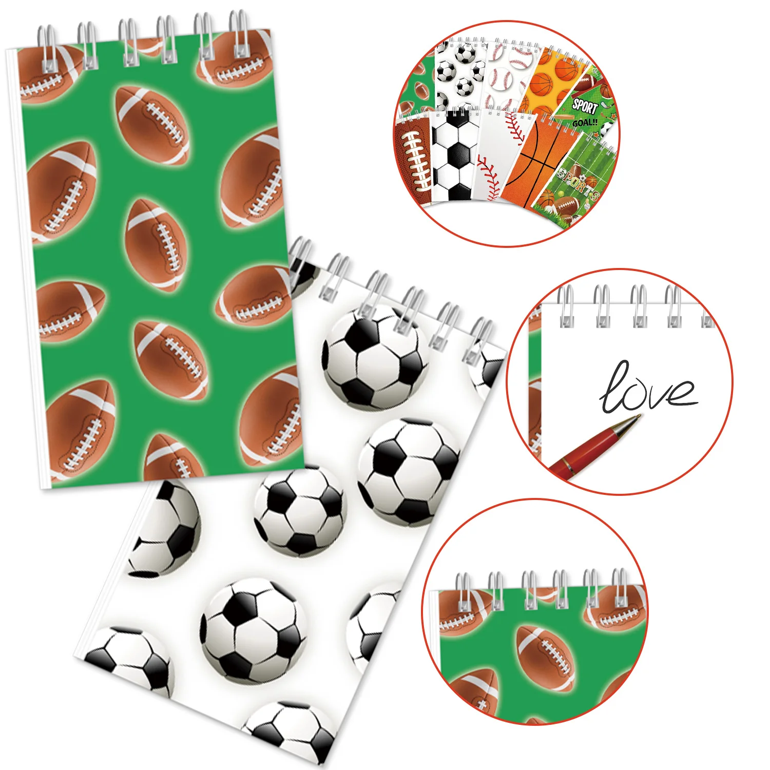 Multi Sports Ball Mini Spiral Notebook 24 Pages Basketball Football Soccer Baseball Print Portable Pocket Notepad Sports Theme S view 6
