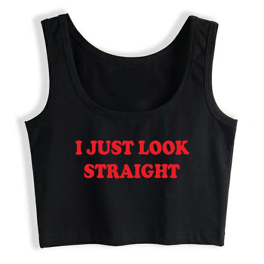 I Just Look Straight Design Tank Tops Women's Personality Cotton Sexy Slim Fit Crop Top Sports Fitness Training Camisole