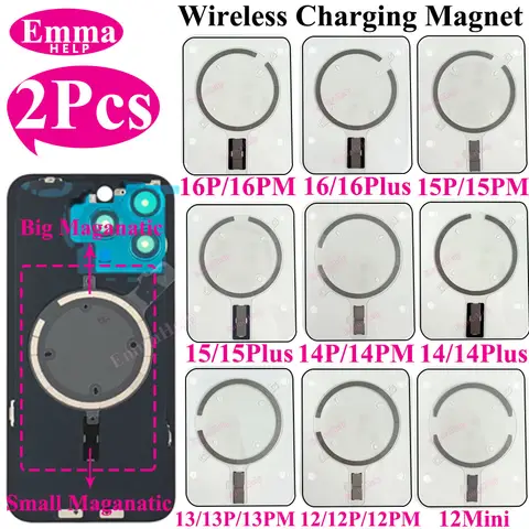 2 uds inalámbrico NFC carga magnética para iPhone 12 13 16 Pro Max 14 15 Plus cubierta trasera vidrio MagSafe cargador imán reparación