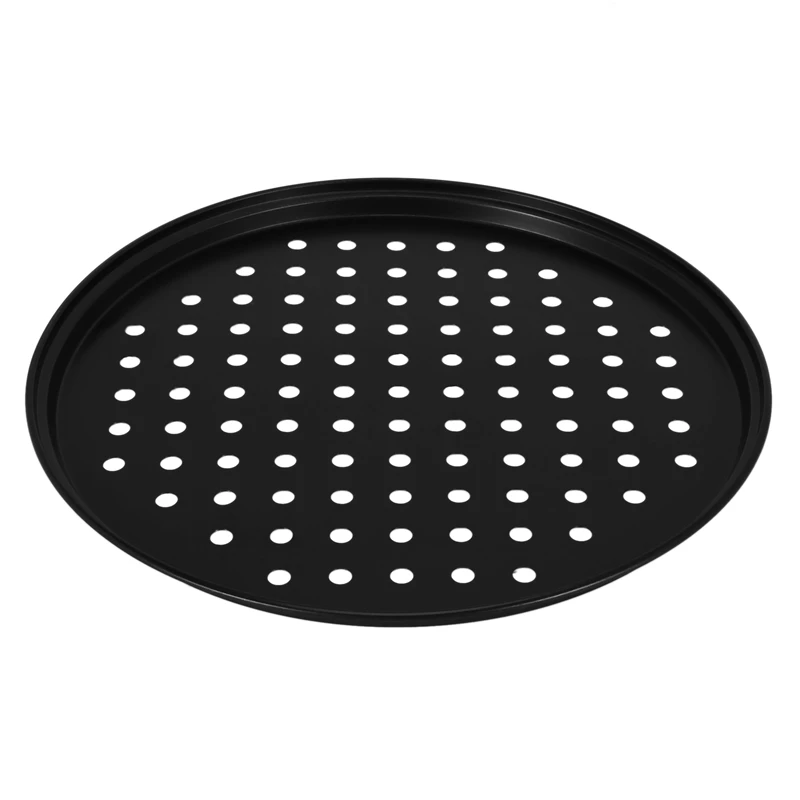 Panelas de pizza perfurada pessoal, aço carbono preto, revestimento antiaderente, fácil de limpar, bandeja de cozimento de pizza, 2X, 10 Polegada