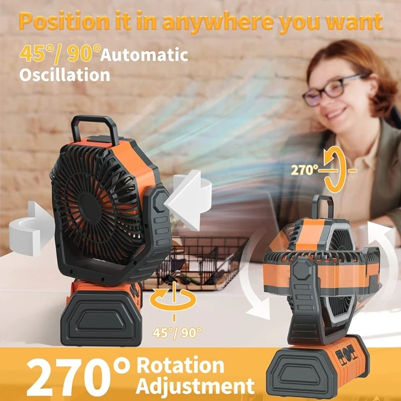 Ventilatore portatile per tenda ventilatore da soffitto multifunzionale con luci ventilatore da campeggio ricaricabile ventilatore sospeso materiale plastico