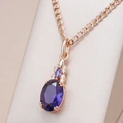 Kinel Sparkling Purple Oval Natural Zircon Pendant Necklace for Women 585 Rose Gold Color Pendant Vintage Party Daily Jewelry