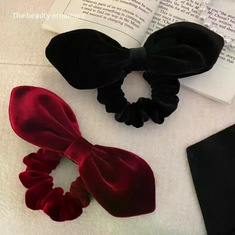 Vintage Black Velvet Bow Scrunchies For Women Girl Elegant High Ponytail Elastic Hair Ties Rubber Band Headwear Hair Accessories view 5