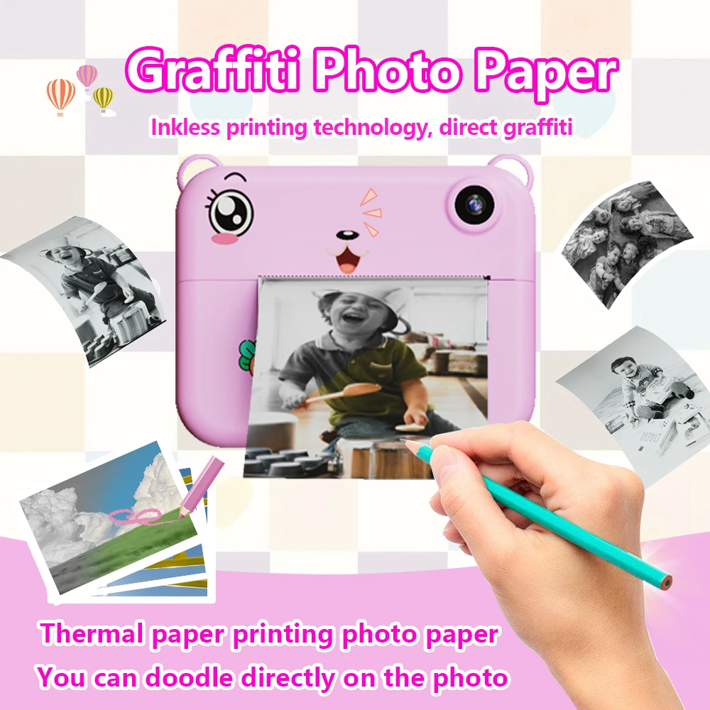 Crianças hd câmera digital impressão instantânea foto etiqueta impressão térmica fotografia câmera de impressão de vídeo crianças câmera para 6-12 anos