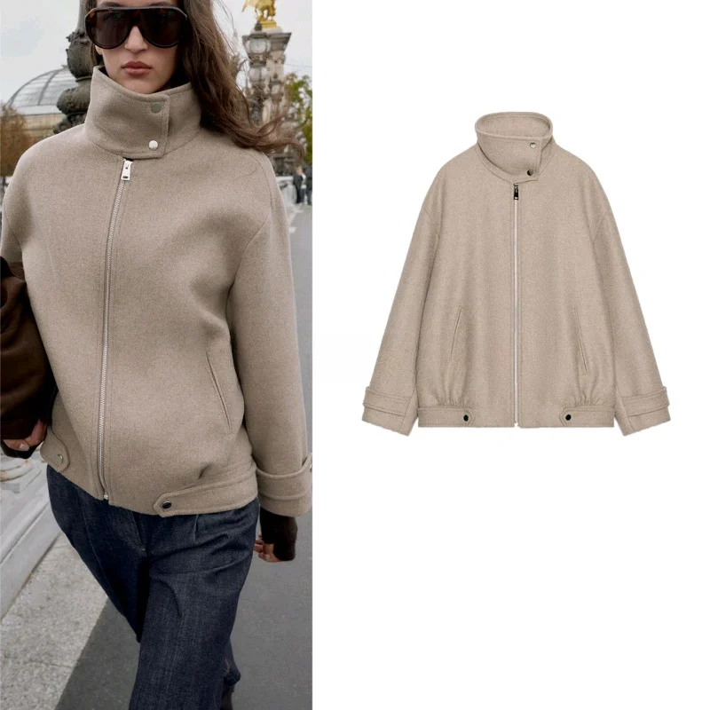 

Новая зимняя женская металлическая серия на пуговицах, декоративная длинная воротник-стойка, воротник-пилот Jaet, верхняя одежда для поездок на работу, полиэфирное волокно