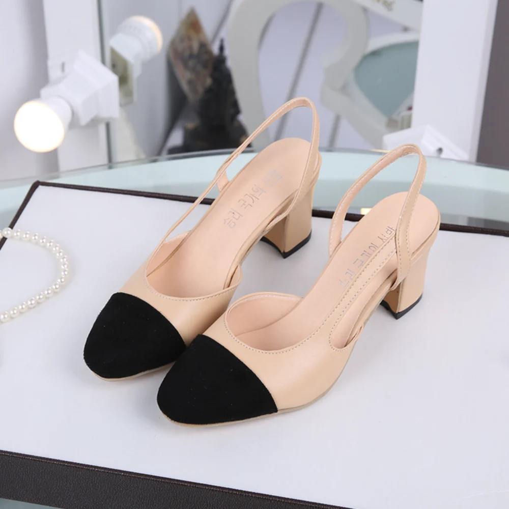 Summer Women Shoes New Roman Mid Heel Color Matching Fashion Single Comfortable Party Work Sandals Casual Dress