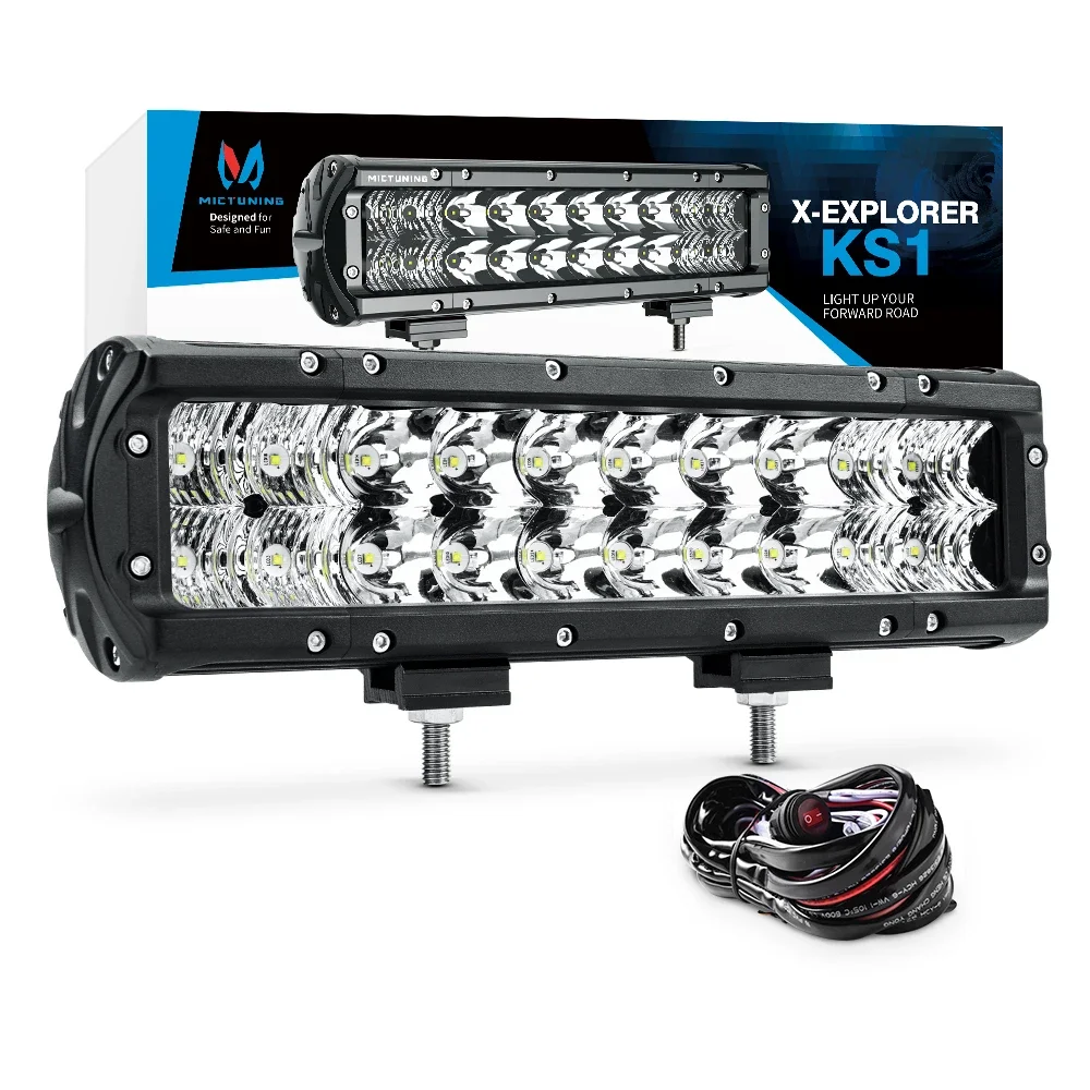 MICTUNING X-Explorer KS1 LED Light Bar - 12 Inch LED 108W Work Light Spot Flood Combo LED Off-Road Light With Wiring Harness Kit