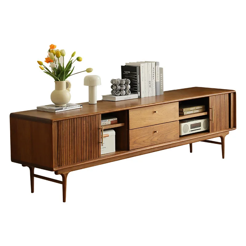 

Medieval solid wood TV cabinet French living room rolling shutter door low cabinet cherry wood retro color combined cabinet