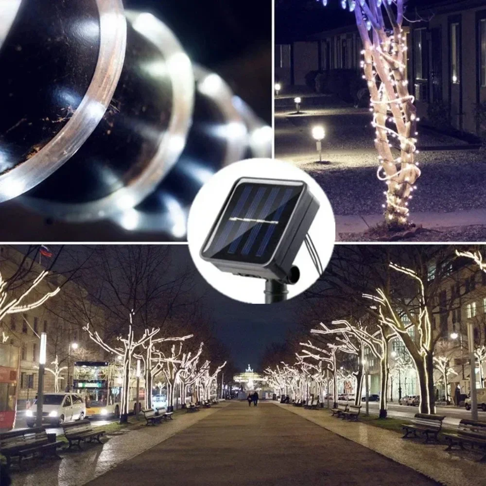 في الهواء الطلق الشمسية أنبوب حبل مصباح ليد حديقة عيد الميلاد الديكور الجنية سلسلة ضوء 5 متر/10 متر/20 متر في الهواء الطلق حفل زفاف Led مصباح