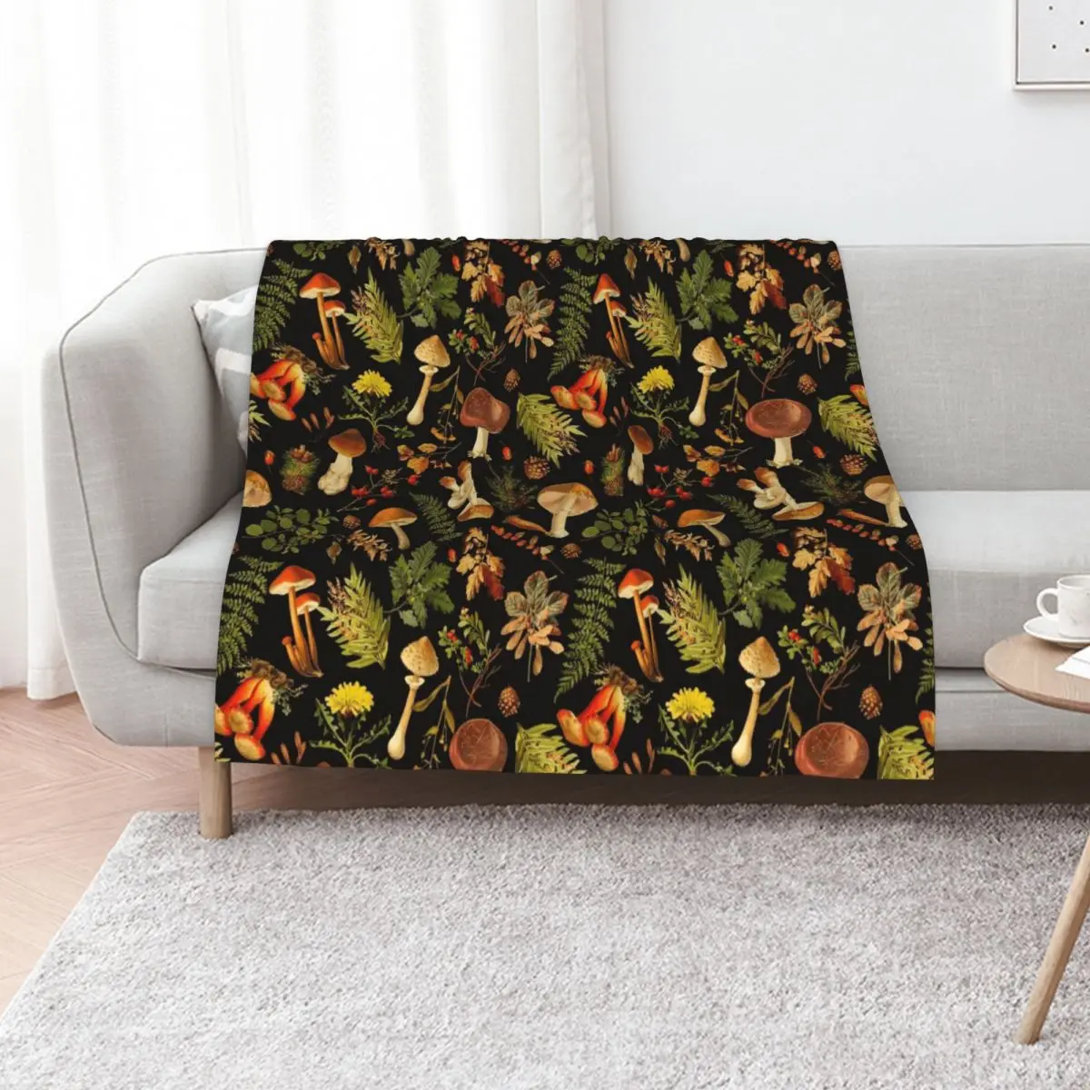 

Vintage toxic mushrooms forest pattern on black Throw Blanket blankets ands Sofa Throw Luxury Sofa Blankets