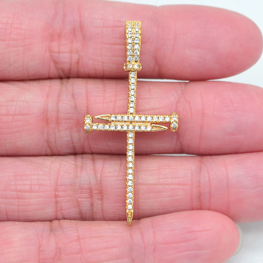 High Quality Gold Color Clear Cubic Zirconia Women Fashion Simple Nails Cross Pendant Jewelry