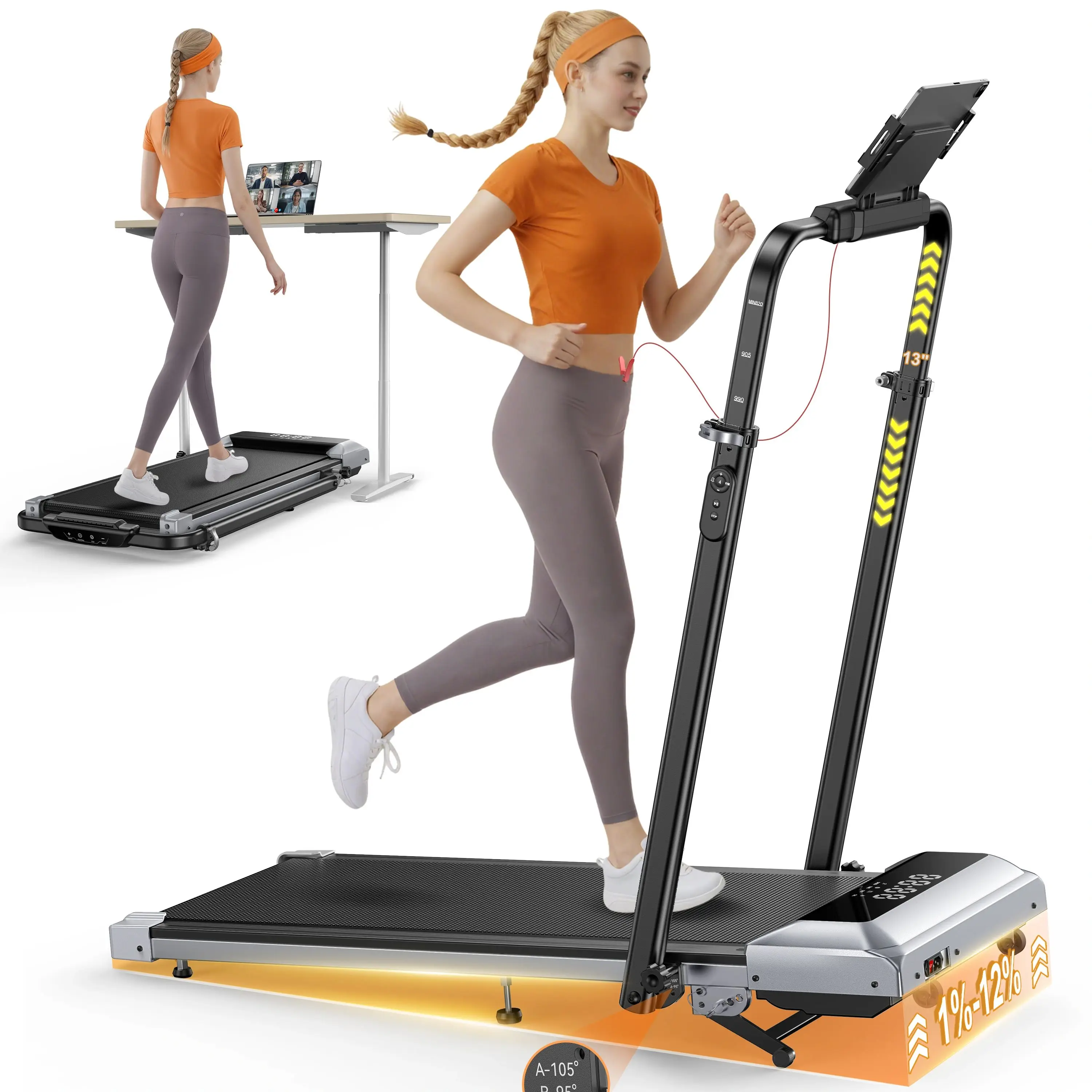 Toputure TP6 12% Steigung Laufband 6-in-1 zum Gehen und Laufen 0,75-2,5 PS Faltbares Schreibtisch-Laufband 100*39cm Lauffläche mit höhenverstellbarer Armlehne LED-Display Indoor-Heimtrainer