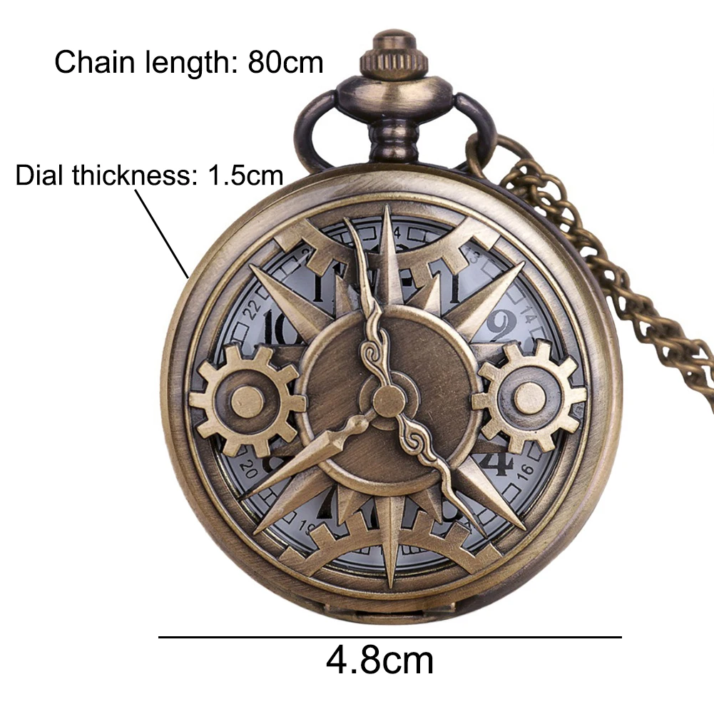 Vintage Hollow Gearwheel Pocket Watch Exquisite Bronze Quartz Retro Watches Necklace Chain Pendant Men Best Gift Clock Relojes