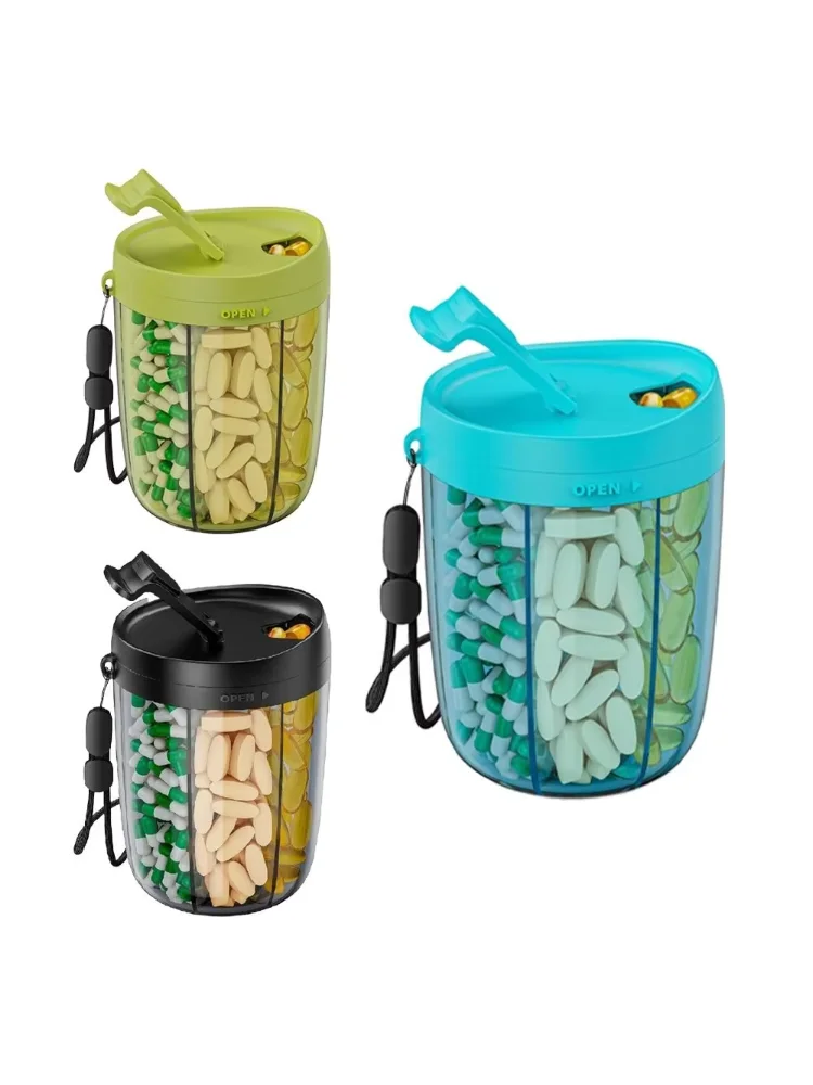 6 Compartments Pill Dispenser Wide Opening Plastic Pill Organizer Box Anti-Mix Design BPA-Free Pill Storage Bottle for Vitamin