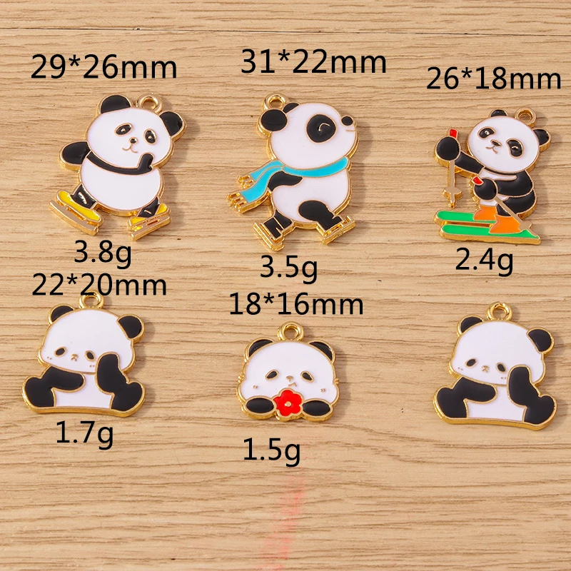 10 Stück gemischte Cartoon-Tieranhänger aus Emaille, Panda-Bambus-Anhänger für Schmuckherstellung, Ohrringe, Anhänger, Halsketten, DIY-Bastelzubehör – Detail 13