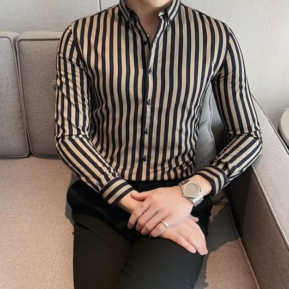 2023 Spring Shirts Men Dress Vertical Stripe Shirts Slim Men Casual Long Sleeve Shirt Male Chemise Homme Tuxedo Shirt