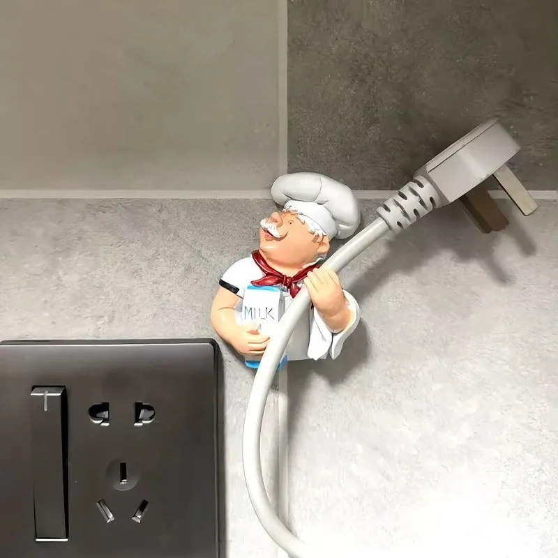 Cartoon Power Cord Storage Rack Chef Plug Hook Strong Adhesive Creative Finishing Bracket