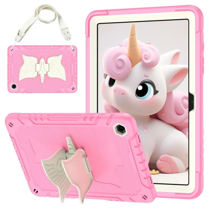 

For samsung Tab A9 11 inch 2023 X210 X216 X218 Heavy Duty Armor Tablet Case Kid 3D Unicorn Kickstand Shockproof Cover + Strap