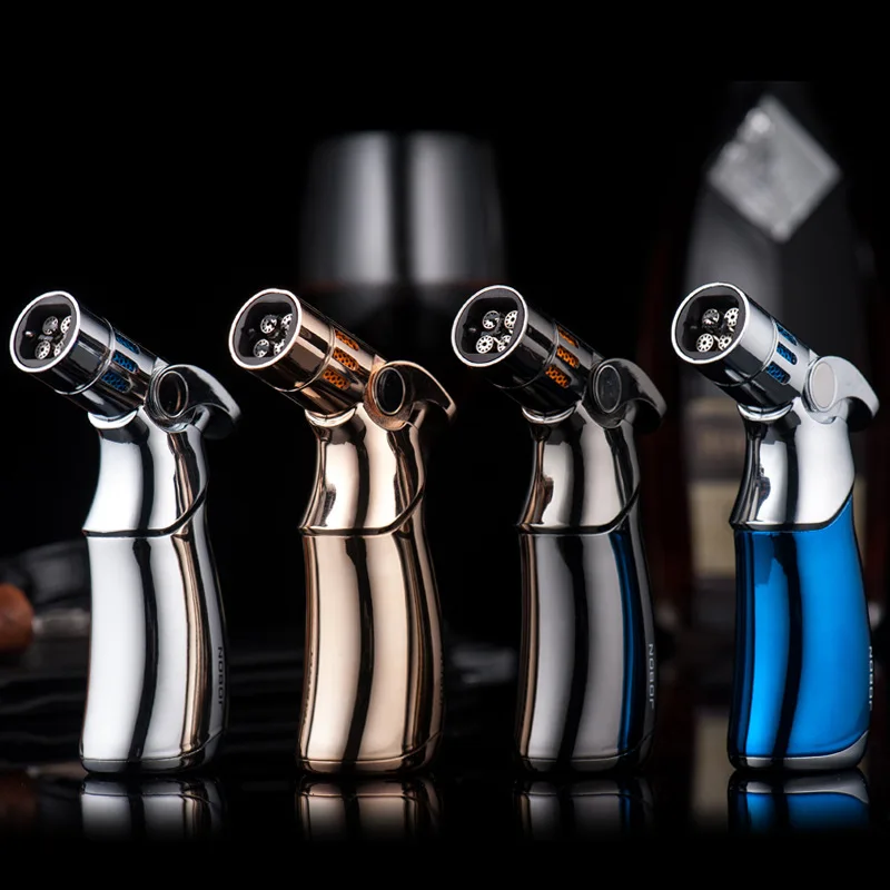 JOBON Creative Metal Windproof Butane Gas Lighter Blue Flame Turbo 4 Torch Jet Cigar Lighter Kitchen Outdoor Baking BBQ Tools