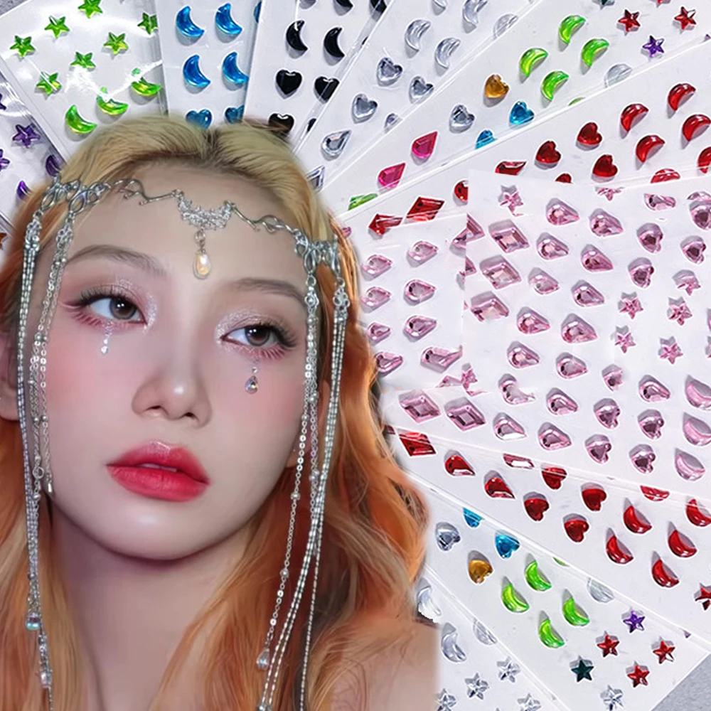 

Красочные тени для век, алмазные наклейки для лица, тела, сделай сам, драгоценные камни для ногтей, бриллианты, клейкие блестящие сценический макияж, временные татуировки