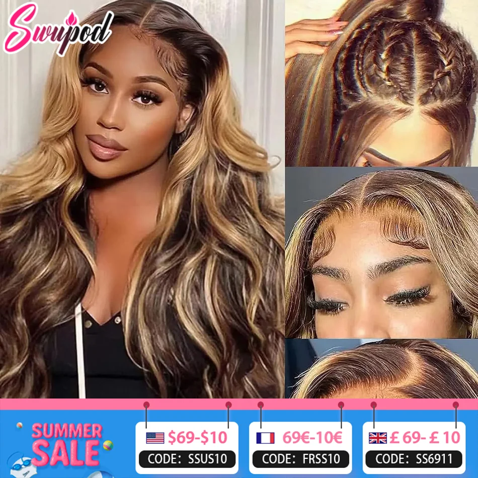 

250% 13x6 Highlight HD Lace Frontal Wig Human Hair Honey Blonde Body Wave Lace Front Wigs For Women Brazilian Wigs Pre Plucked