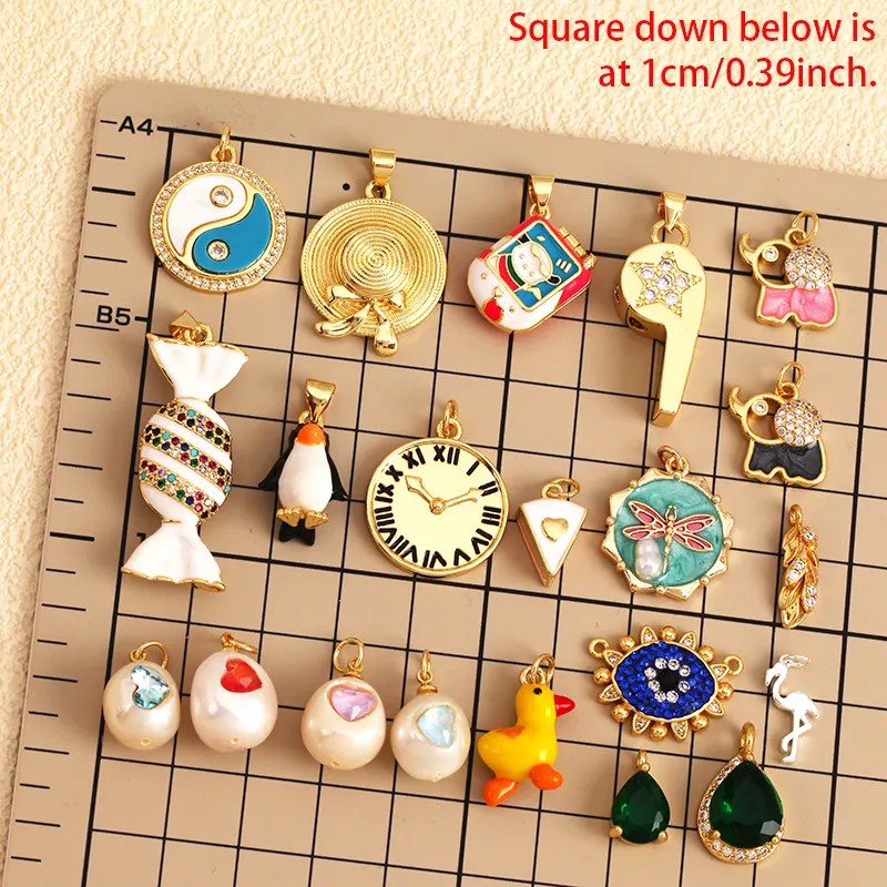 Colgantes de Perlas Naturales de Moda con Dijes de Silbato, Caramelo, Pingüino y Flamenco, Suministros DIY para Collares y Pulseras T21