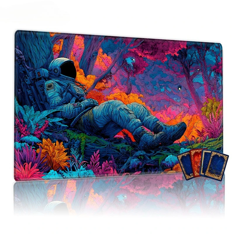 Psychedelic Astronaut Forest Game Mouse Pad, colorful game mouse pad,anti-slip and durable design, perfect for CCG, TCG and RPG