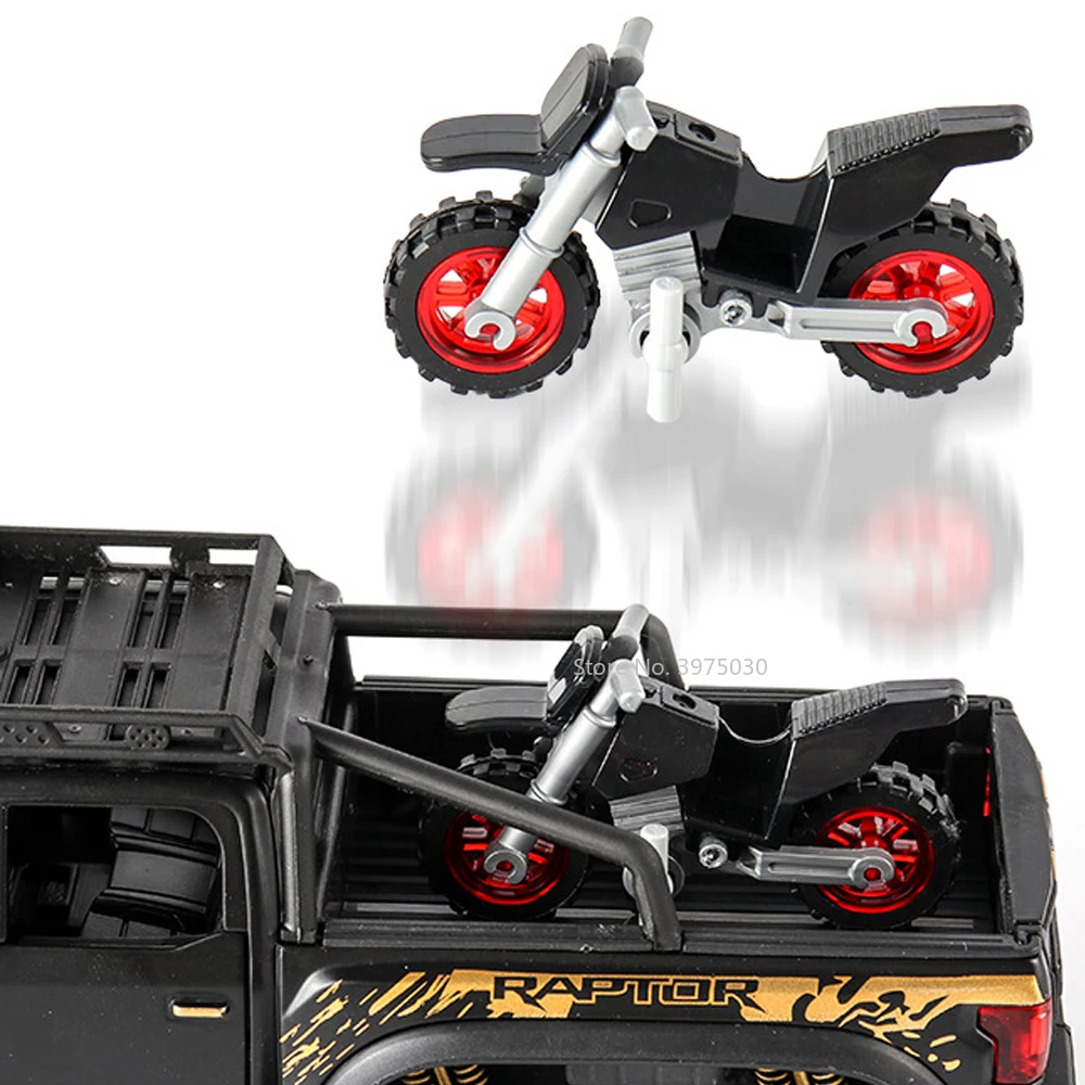 1/28 Scale Raptor F150 Pickup Big Wheels Car Model Toy Alloy Diecast Metal Monster Truck Car Offroad Vehicle for Kids Collection