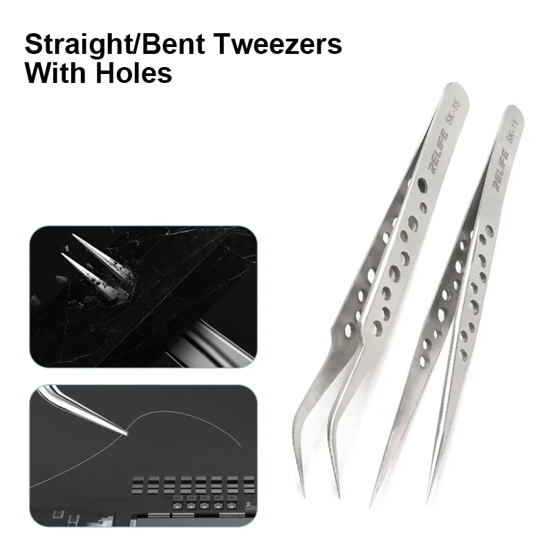 RELIFE SK-11/15 Universal Industrial Tweezers for Mobile Phone Repair Anti-static High Precision Straight Curved Tip Forceps