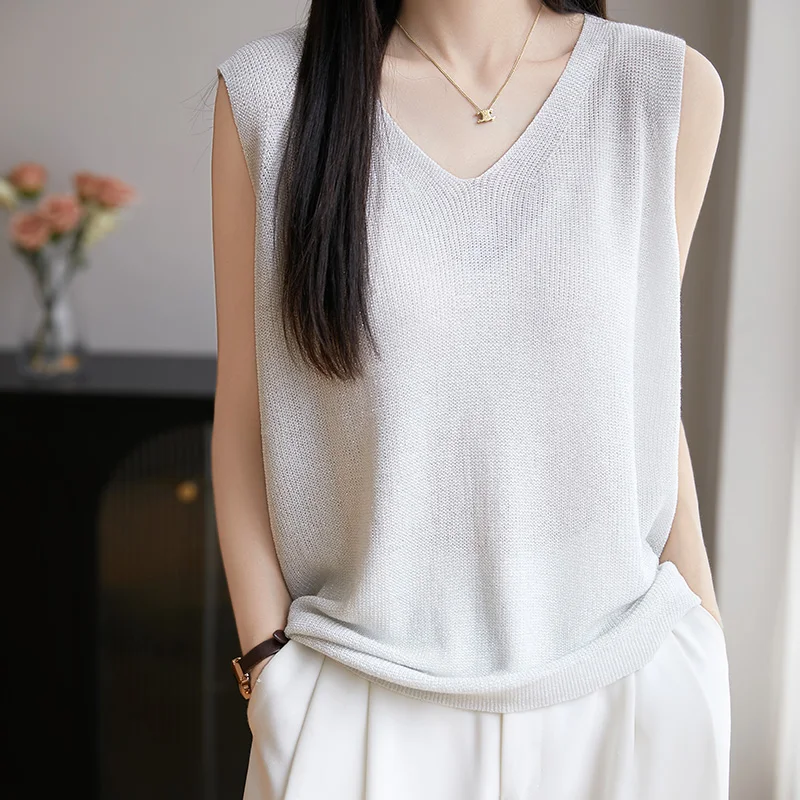 المرأة 100% سترة كتان الخامس الرقبة سترة قصيرة أسلوب بسيط الصيف الباردة سترة الراقية بلون بلوزة الملابس النسائية