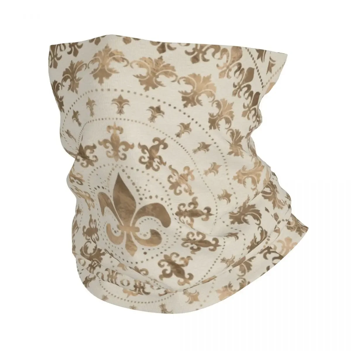 Fleur De Lis Pastel Gold Bandana Winter Neck Windproof Wrap Face Scarf for Hiking Fleur-De-Lys Lily Flower Gaiter Headband