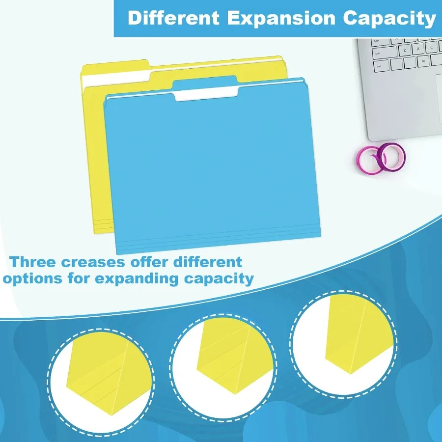 مجلد ملفات HERKKA 120 حزمة 1/3 مجلدات ملفات علامة التبويب مقاس الرسالة متنوعة 6 ألوان مجلدات الملفات الملونة مثالية لأعضاء المكتب