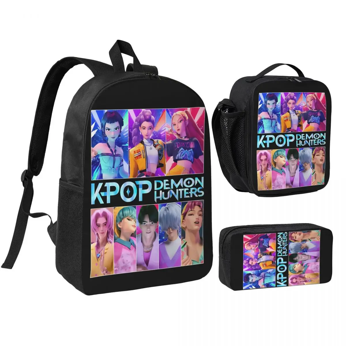 

K-Kpop D-Demon H-Hunters HUNTRIX Saja Boys 3pecs/set Рюкзак для студентов Рюкзак Сумка для обеда Пенал