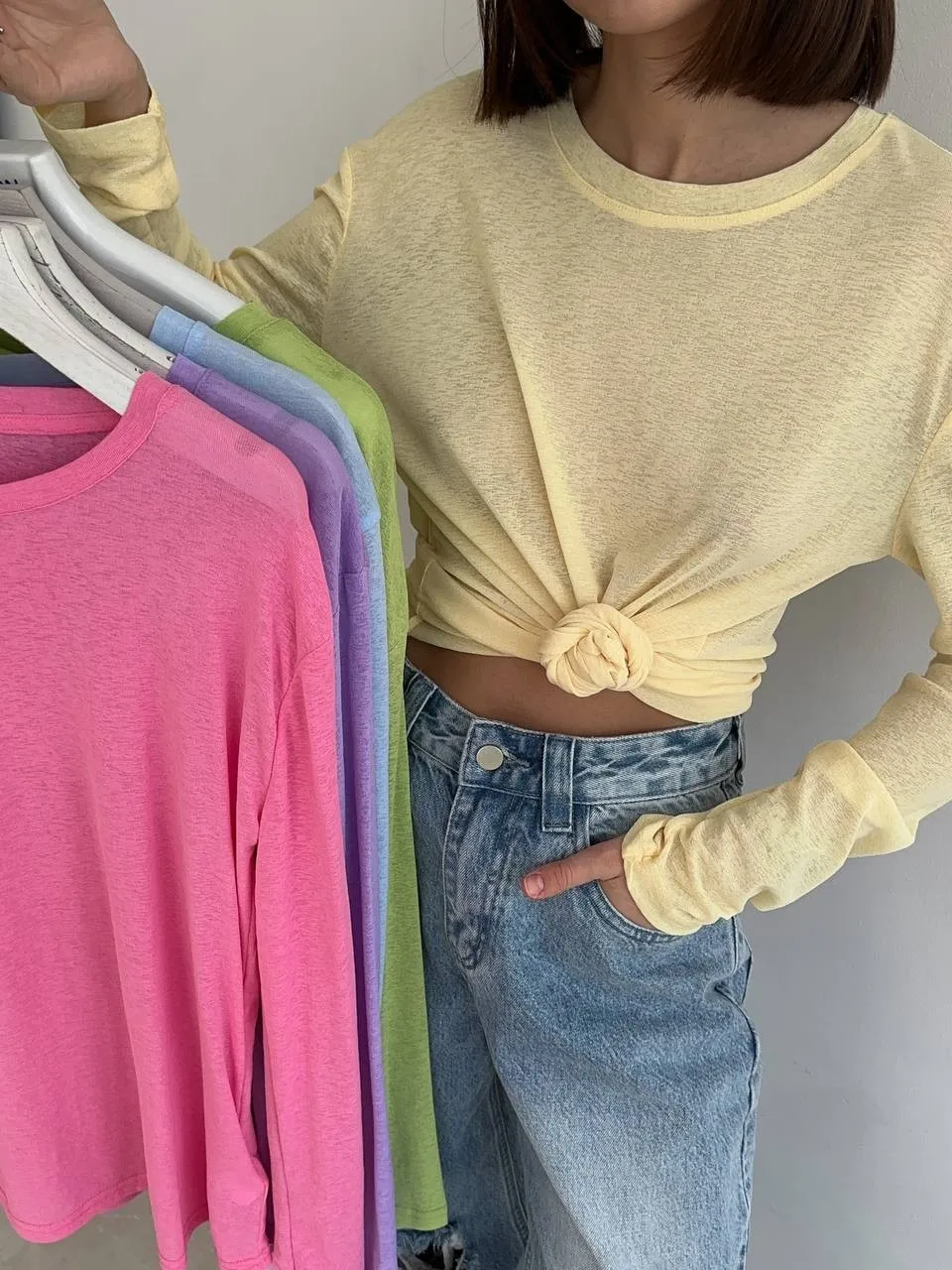 Round Neck Long Sleeve Top Regular Length Japanese Korean Casual with Long Sleeve T Shirt for Sports Summer for Dance for Women
