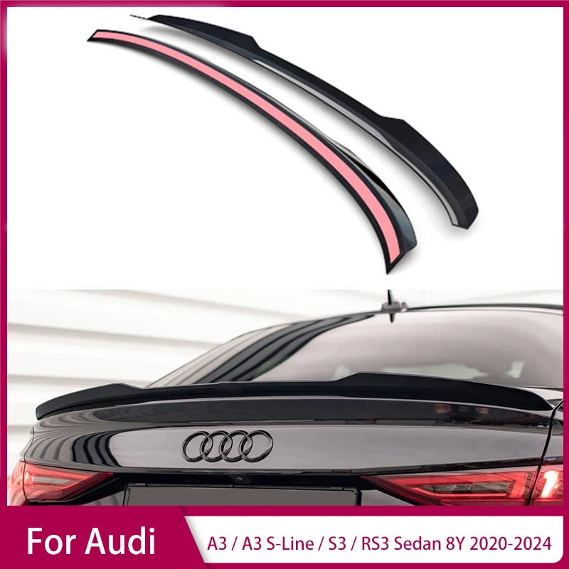 Spoiler Cap Rear Trunk Boot Lip Spoiler Splitter Rear Tail Spoiler Wing for Audi A3 / A3 S-Line / S3 / RS3 Sedan 8Y 2020-2024