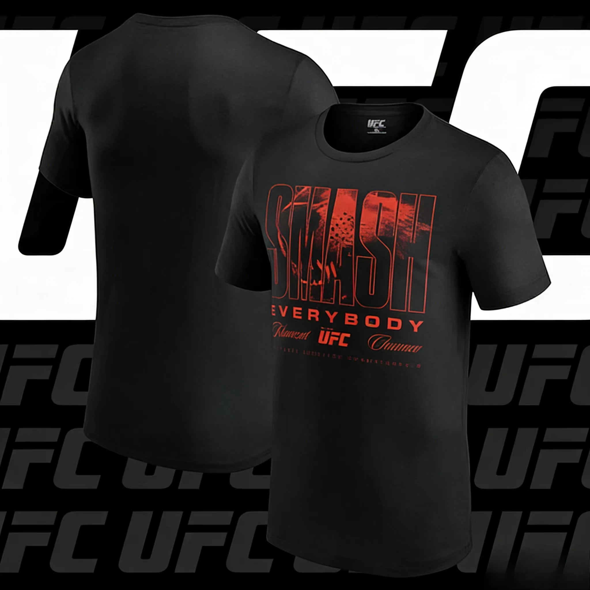 This UFC-style Black Short-sleeved 2026 Summer Pure Cotton 100% Printed Loose T-shirt Is Suitable for Both Men and Women
