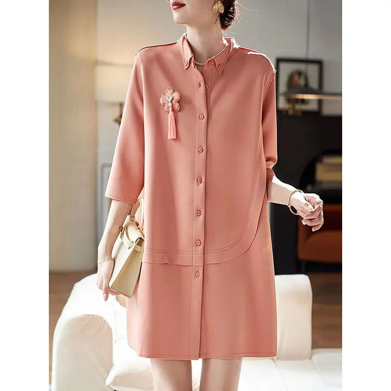 

Fashion Stand Collar Spliced Beading Tassel Shirts Women's Clothing 2025 Summer New Loose All-match Tops Commuter Blouses