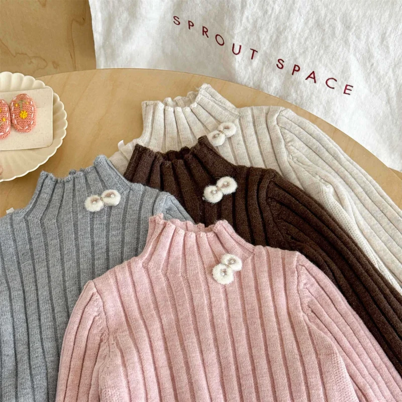 

01-Girls' Thickened Sweater for Autumn and Winter2025New Children's Knitted Sweater Baby Winter Half Turtleneck Base Shirt Top