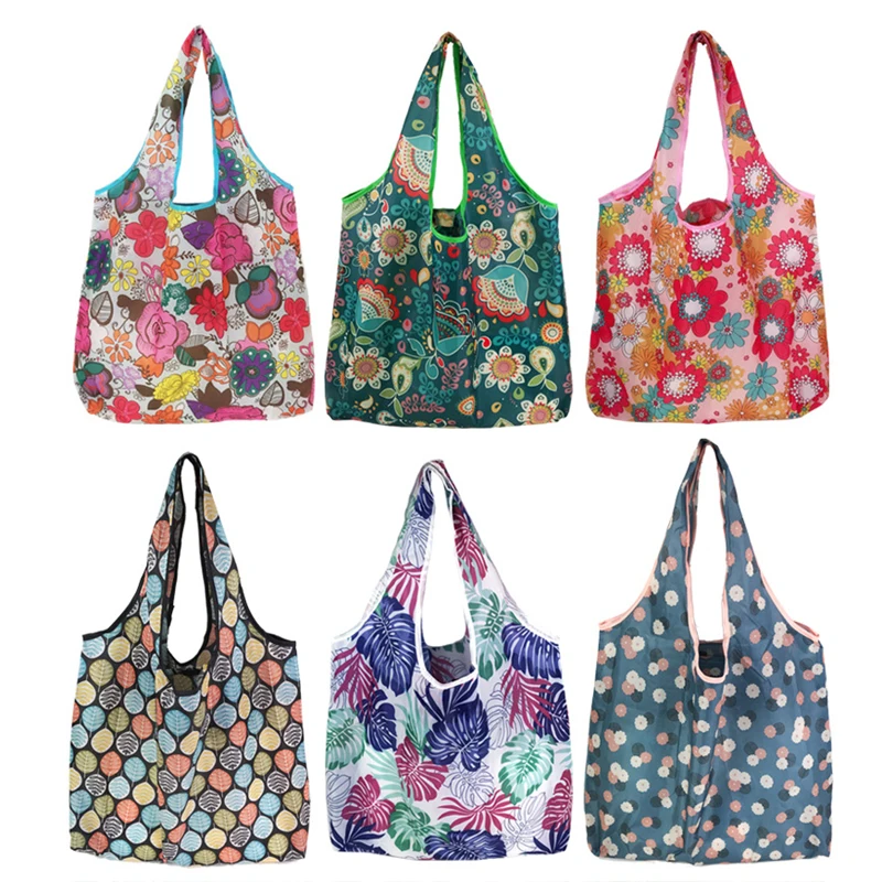 

Women Large Capacity Cloth Shopping Bags Reusable Foldable Fashion Handbag Flower Bird Cat Print Tote Shopping Supermarket Bag