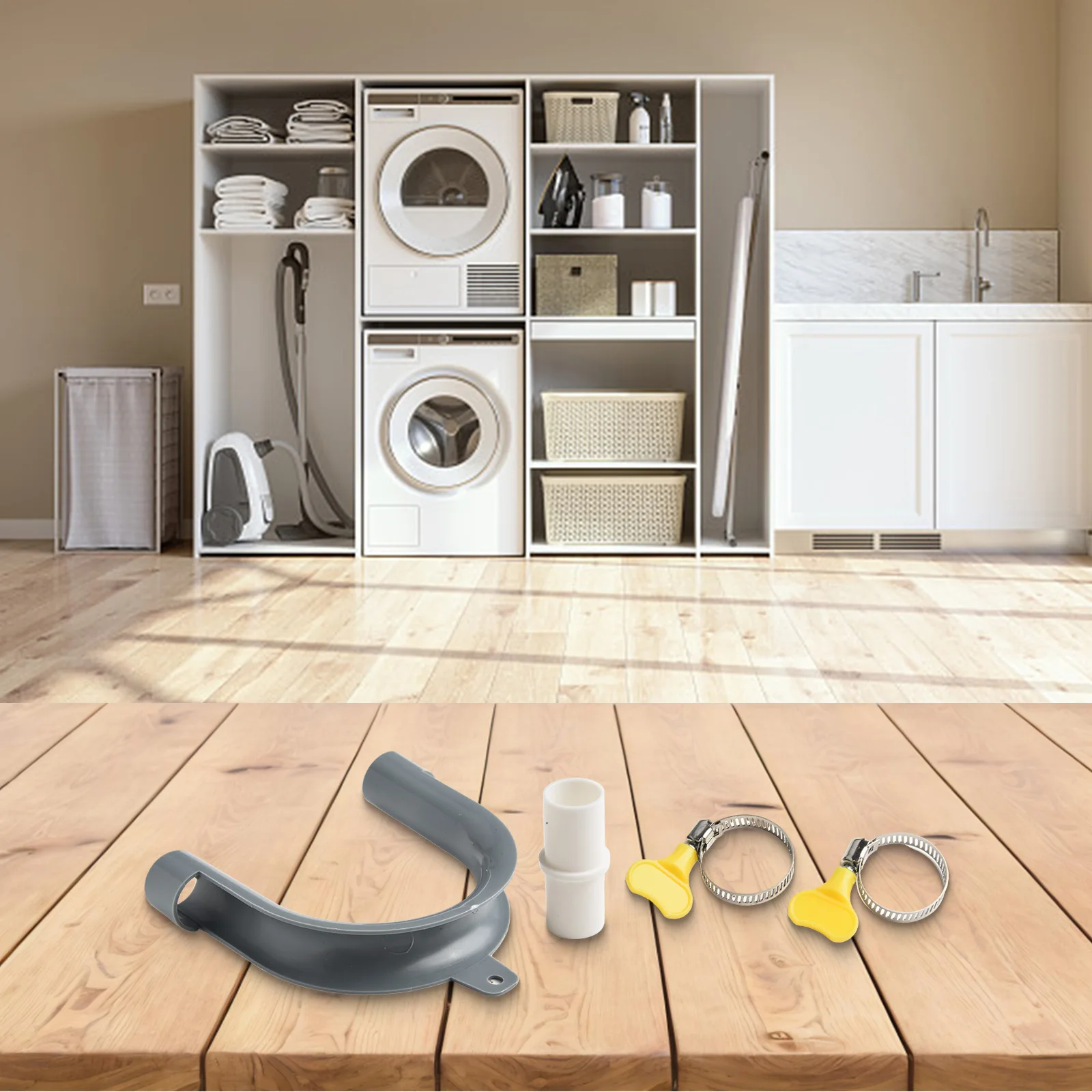 Sturdy Plastic Washing Machine Drain Hose Extension Kit with U shaped Bracket and PVC Fitting Stainless Steel Clamps