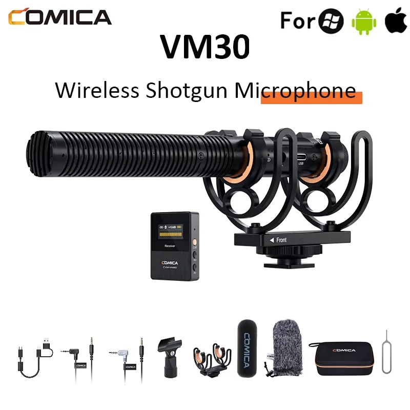 Comica CVM-VM30 VM30 2.4G Wireless Condenser Microphone Supercardioid Shotgun Mic With Gain Control&100m Transmission for Camera