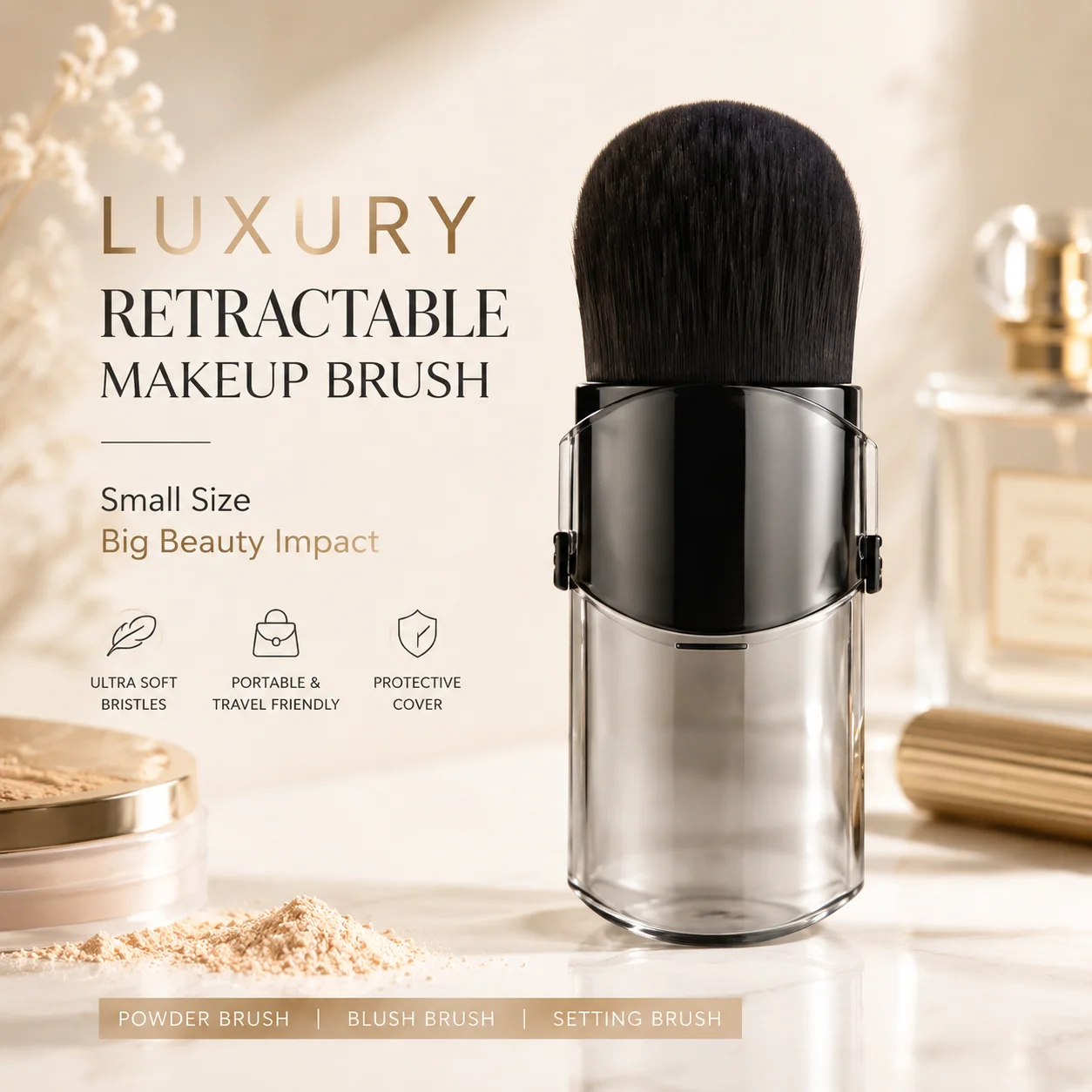 Mini Telescopic Makeup Brushes - Portable Nylon Bristles & ABS Handle for Blush/Powder/Foundation, Multi-Use Travel Beauty Tools